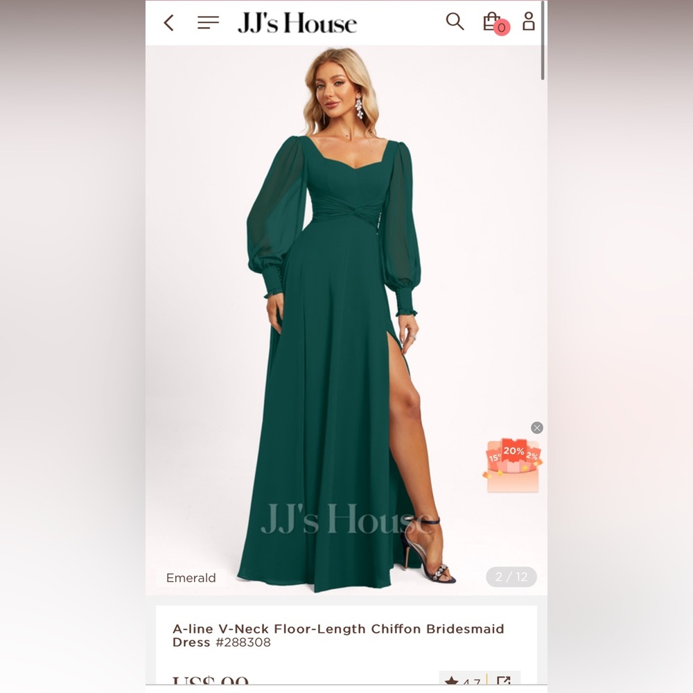 Emerald Green JJ house bridesmaid dress